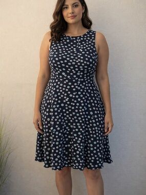 Elle Navy Polka Dot Sleeveless Midi Dress